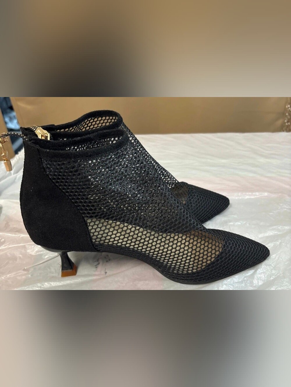 Black Mesh Peep-Toe Booties